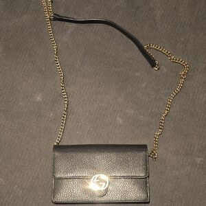 Gucci Black Crossbody Bag with Gold Chain